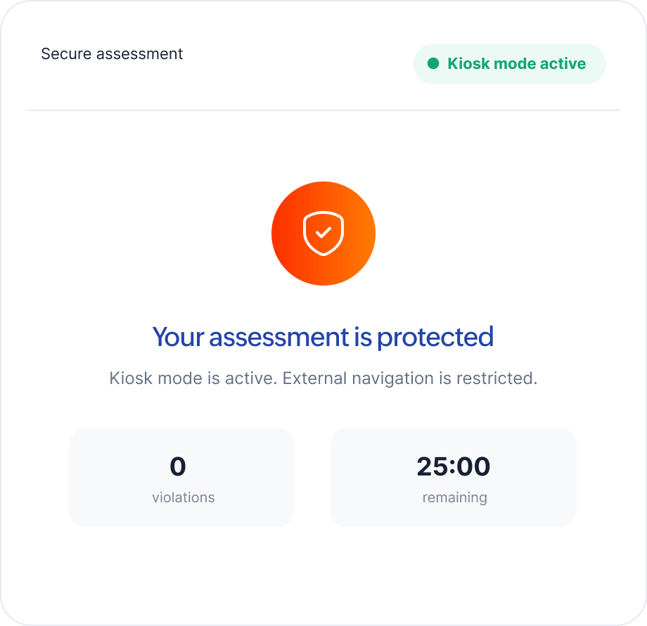 Kiosk mode assessment window